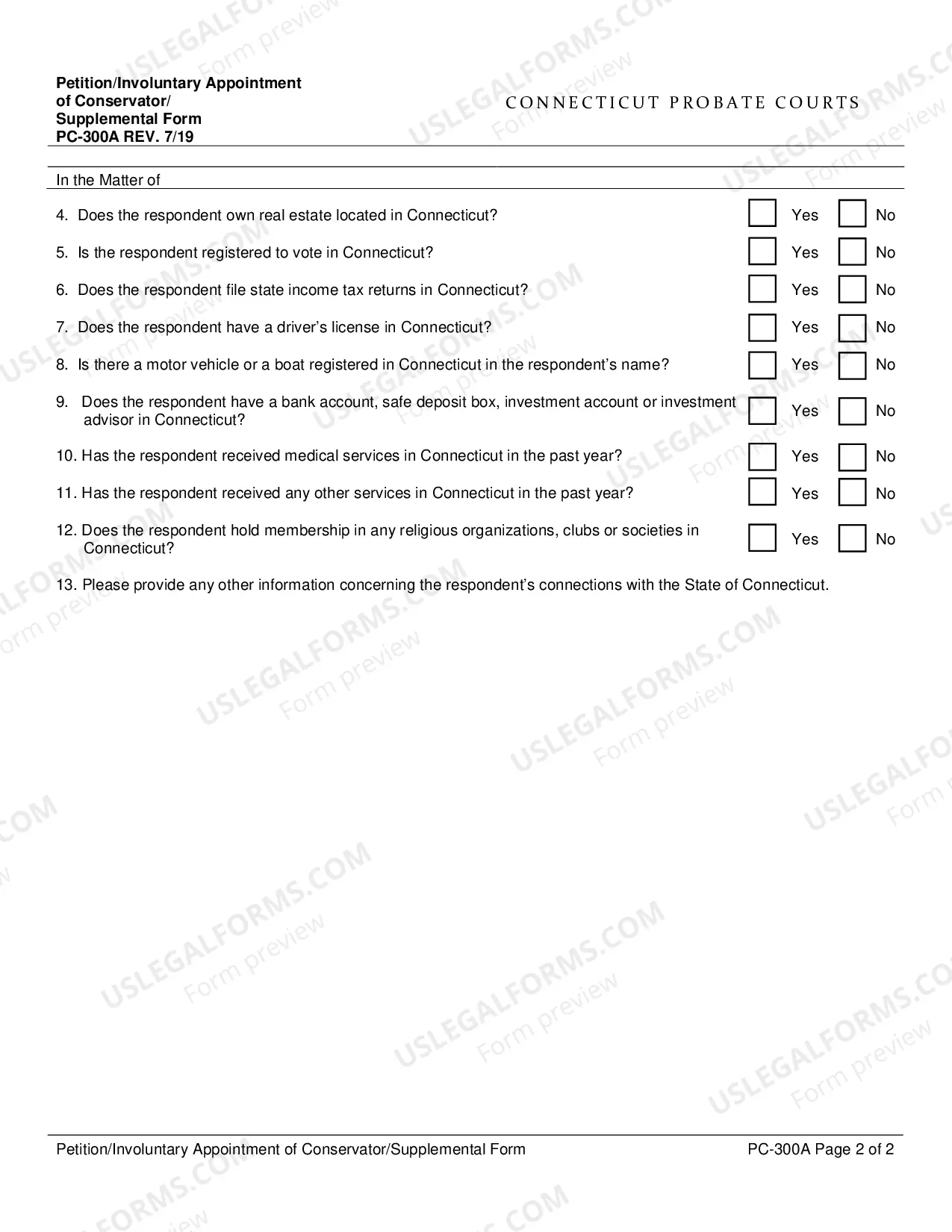 Preview Application for Appointment of Conservator/Supplemental Form
