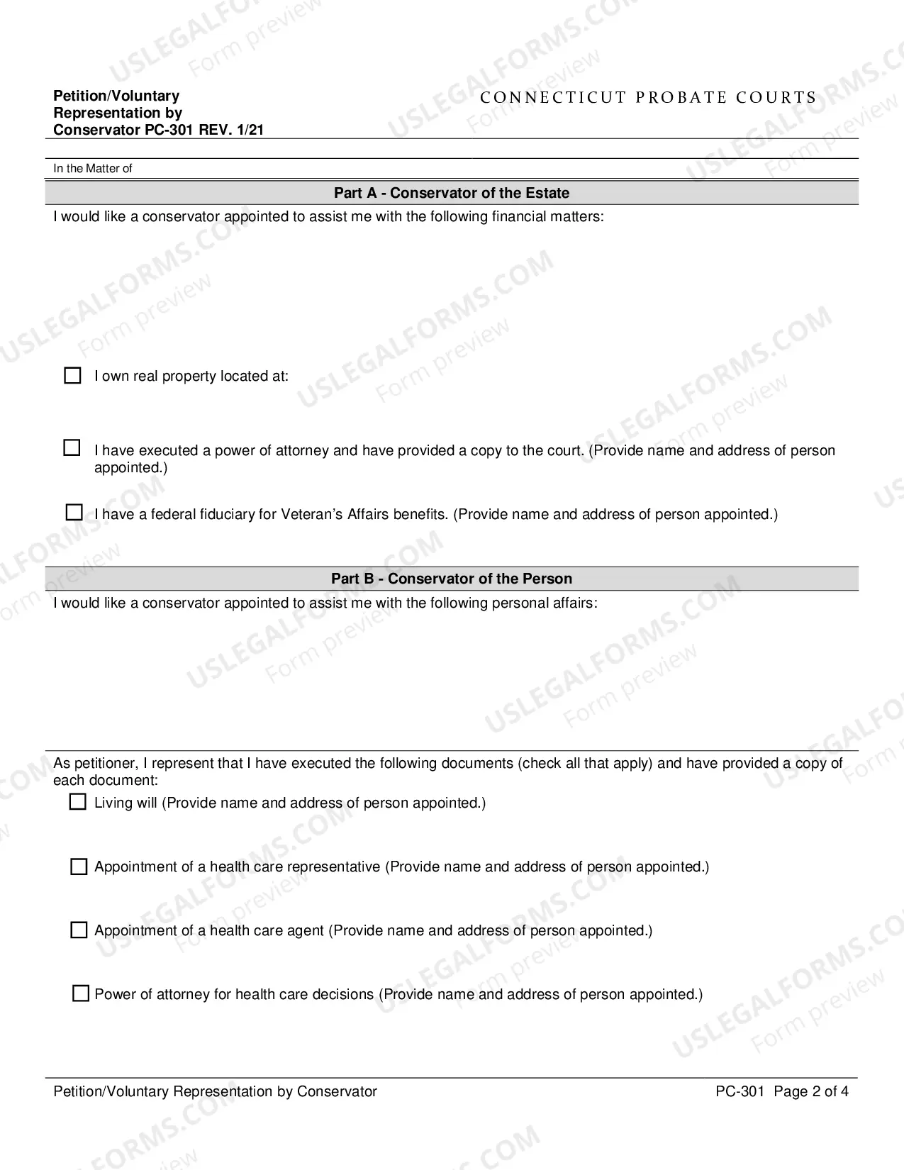 Preview Petition for Voluntary Representation by Conservator