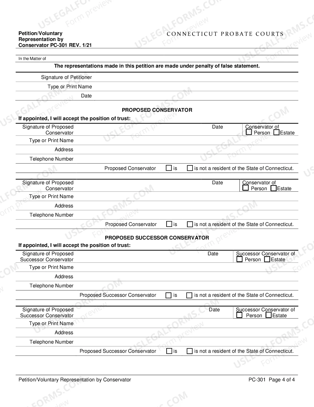 Preview Petition for Voluntary Representation by Conservator