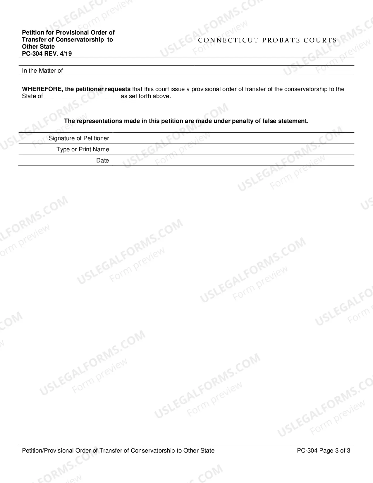Preview Petition for Provisional Order of Transfer of Conservatorship to Other State