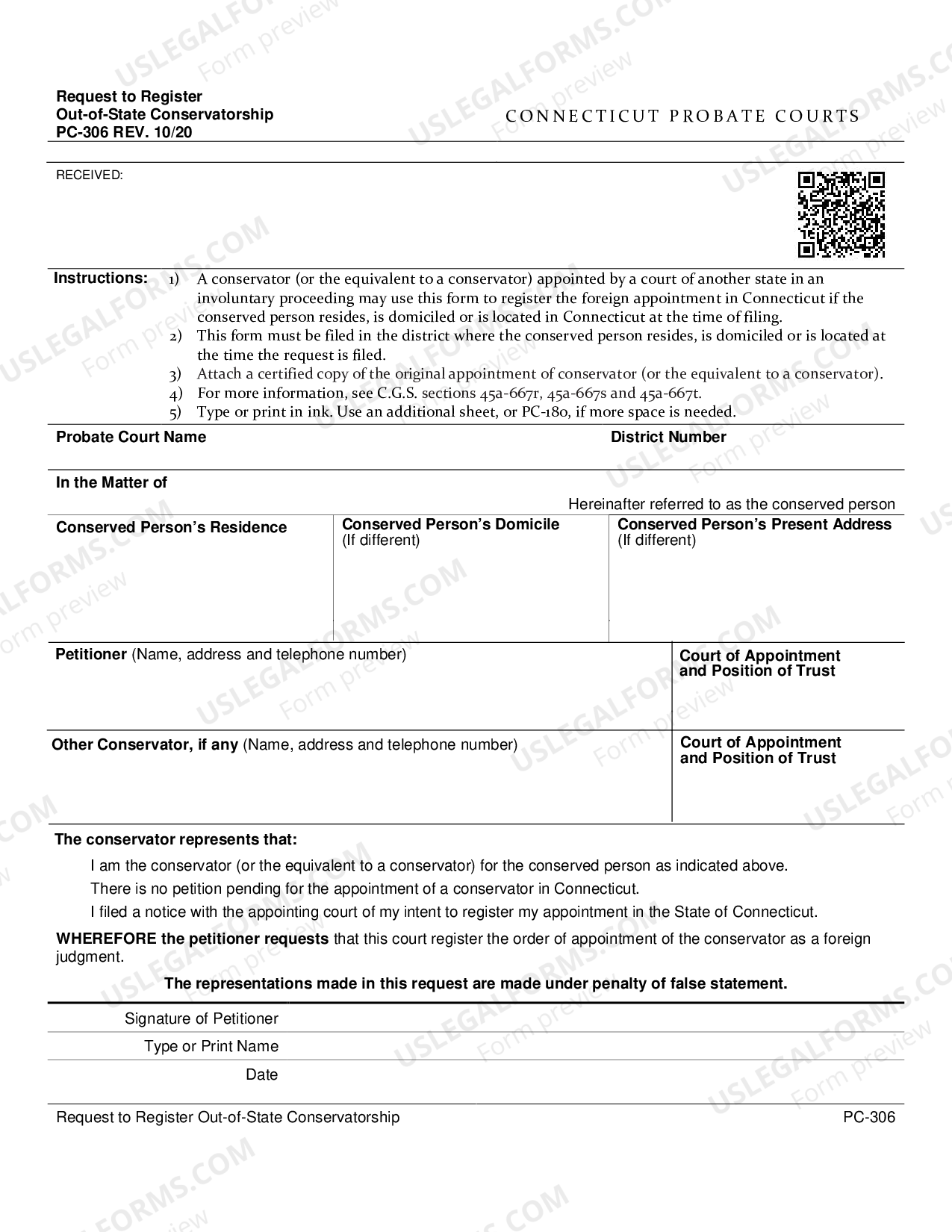 Connecticut Request to Register OutofState Conservatorship