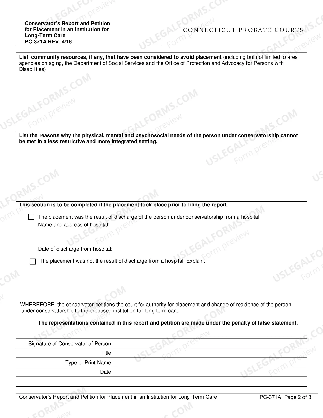 Preview Conservator's Report/Placement or Request for Hearing on Placement
