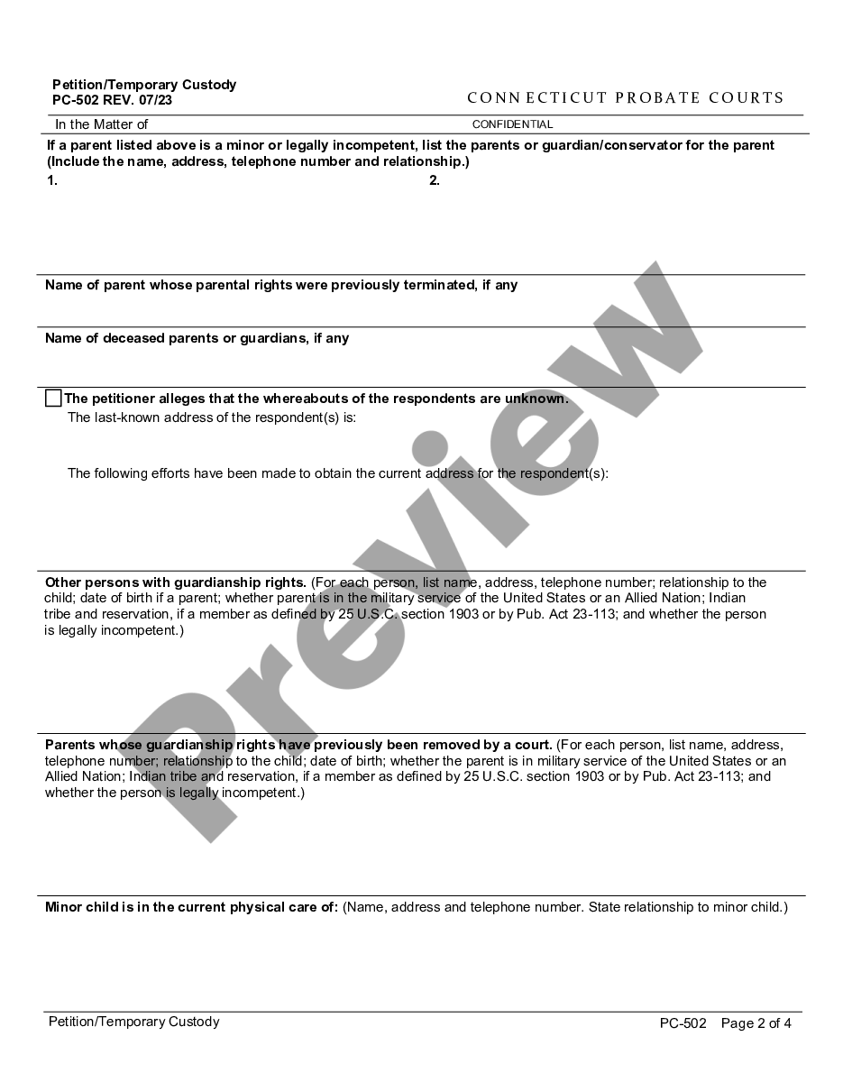 page 1 Application for Temporary Custody preview