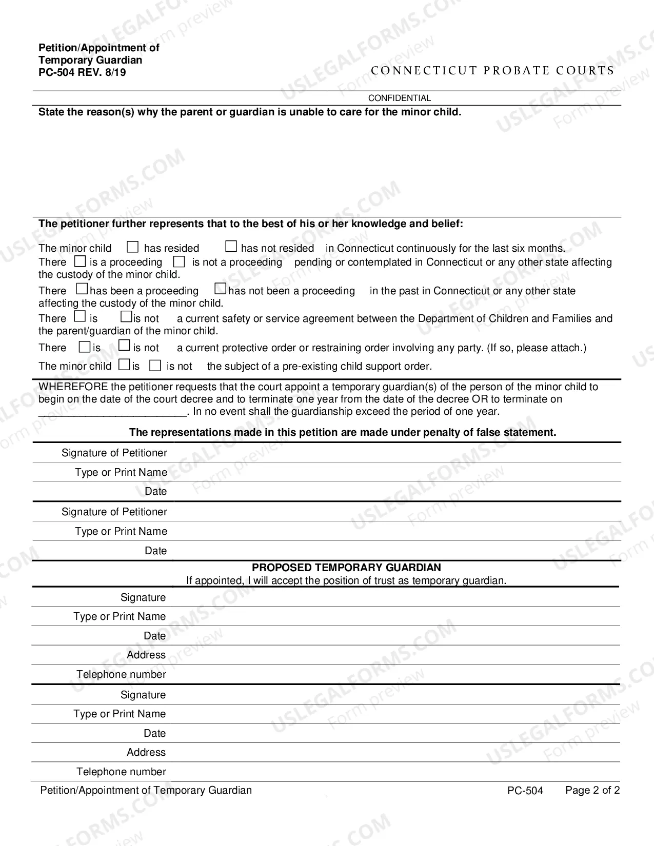 Preview Application/Appointment of Temporary Guardian