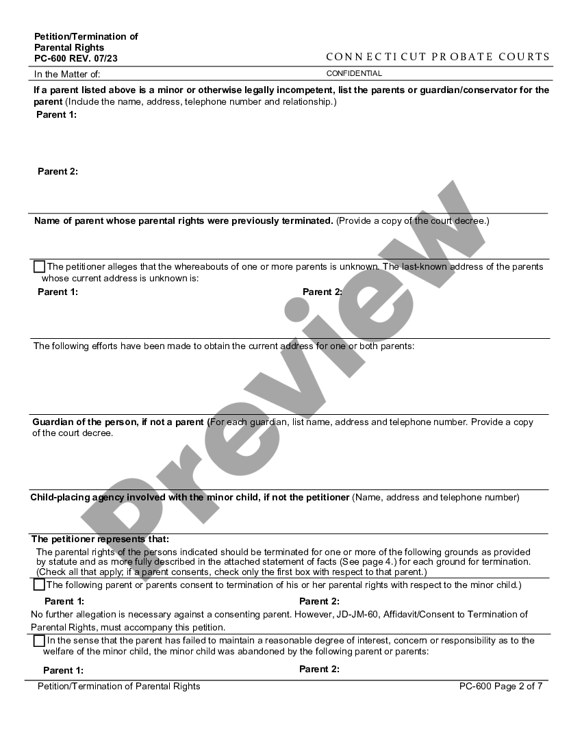 Stamford Connecticut Application - Termination of Parental Rights