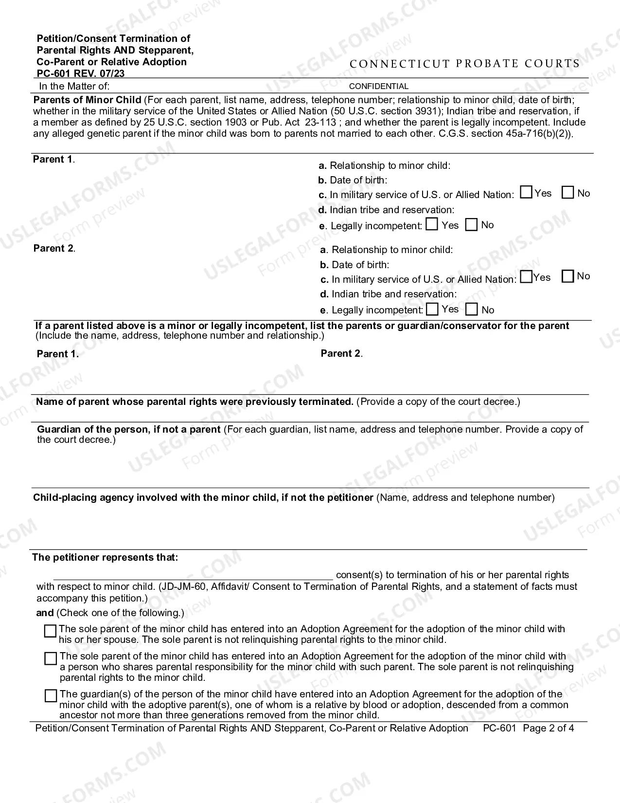 Preview Petition/Consent Termination of Parental Rights AND Stepparent, Co-Parent or Relative Adoption