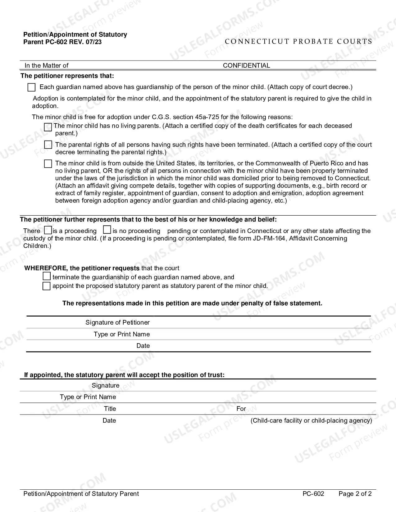 Preview Application/Appointment of Statutory Parent/Termination