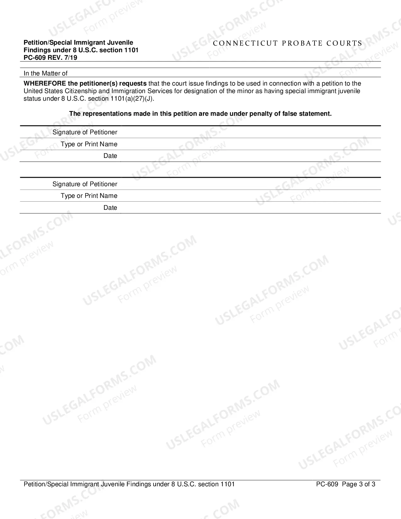 Preview Petition /Special Immigrant Juvenile Findings under 8 USC 1101