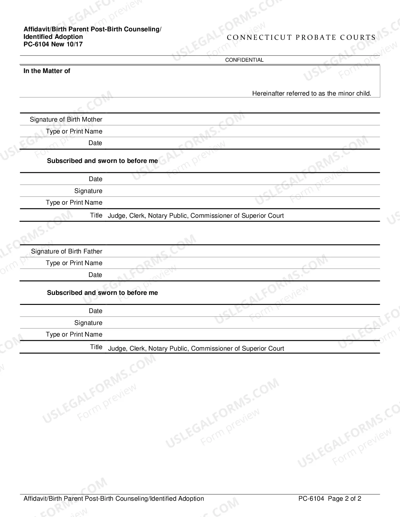 Preview Affidavit Birth Parent Post-Birth Counseling/Identified Adoption