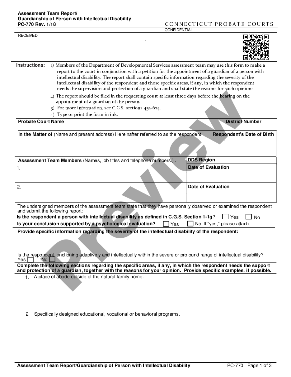 Connecticut Assessment Team Evaluation Guardianship Of Person With Intellectual Disability Us 2987