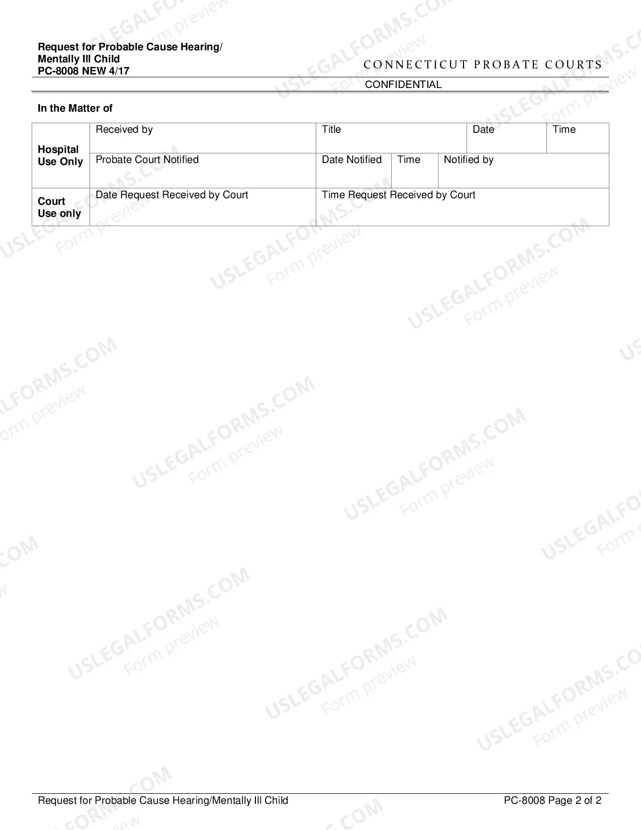 Preview Request for Probable Cause Hearing/Mentally Ill Child