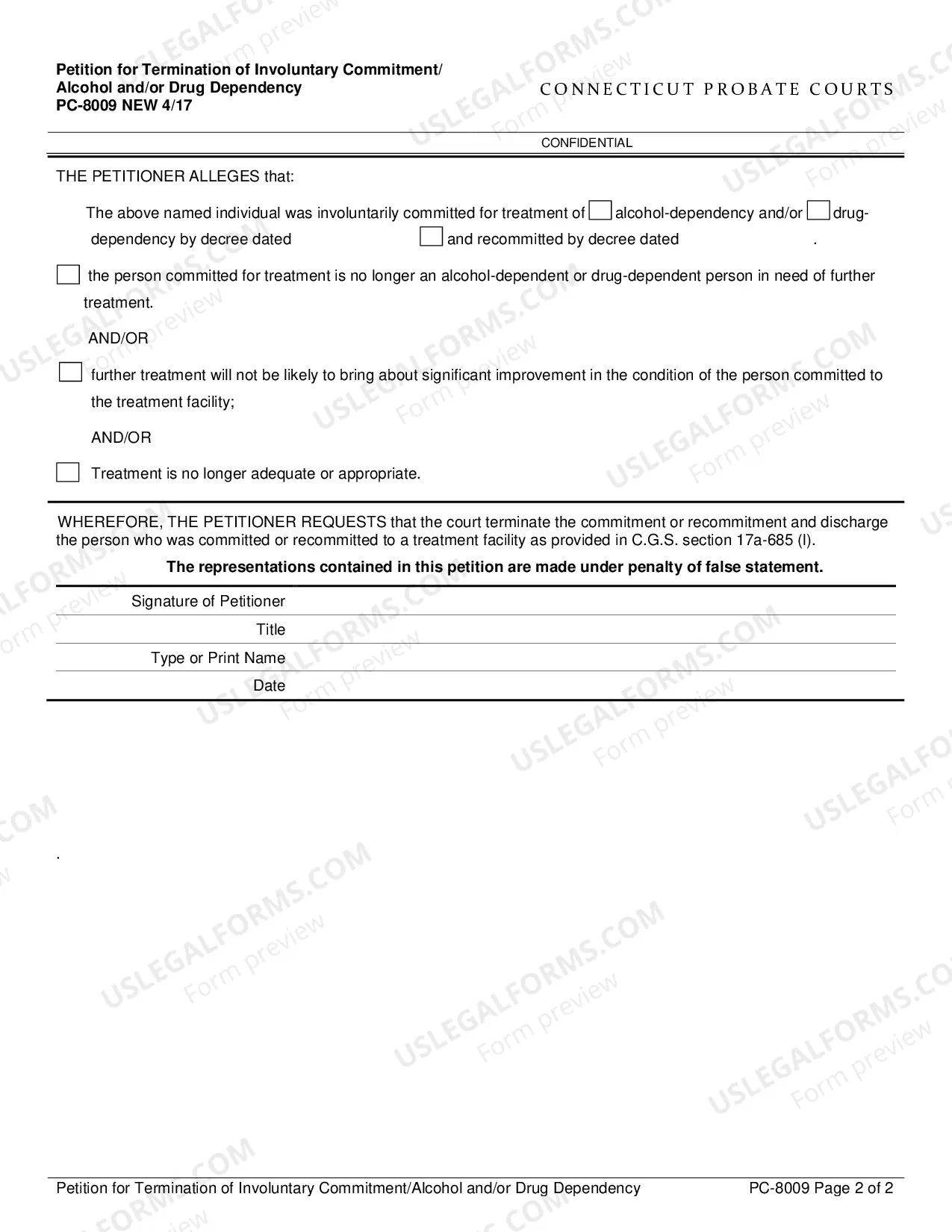 Preview Petition for Termination of Involuntary Commitment/Alcohol and/or Drug Dependency