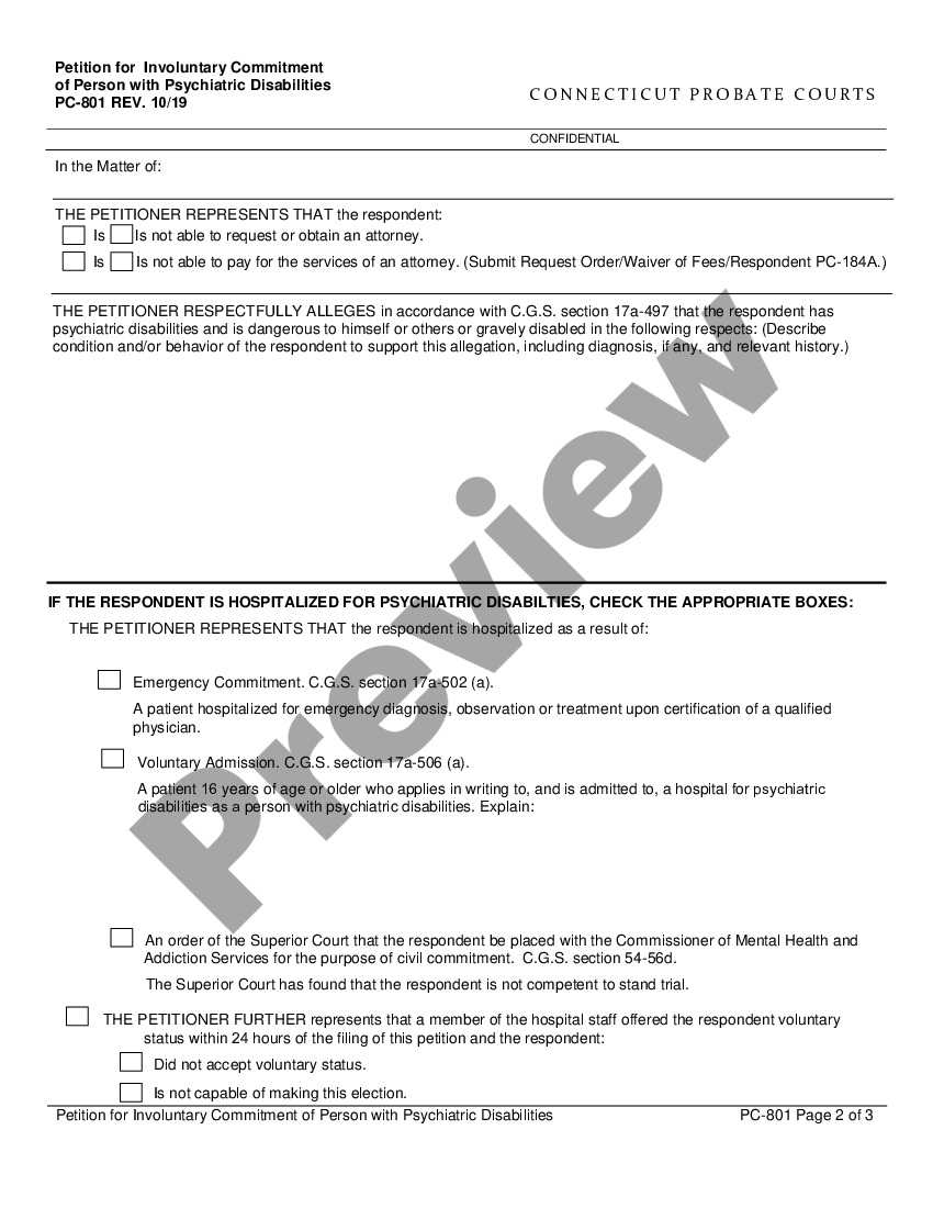 Connecticut Application for Involuntary Commitment of Person with ...