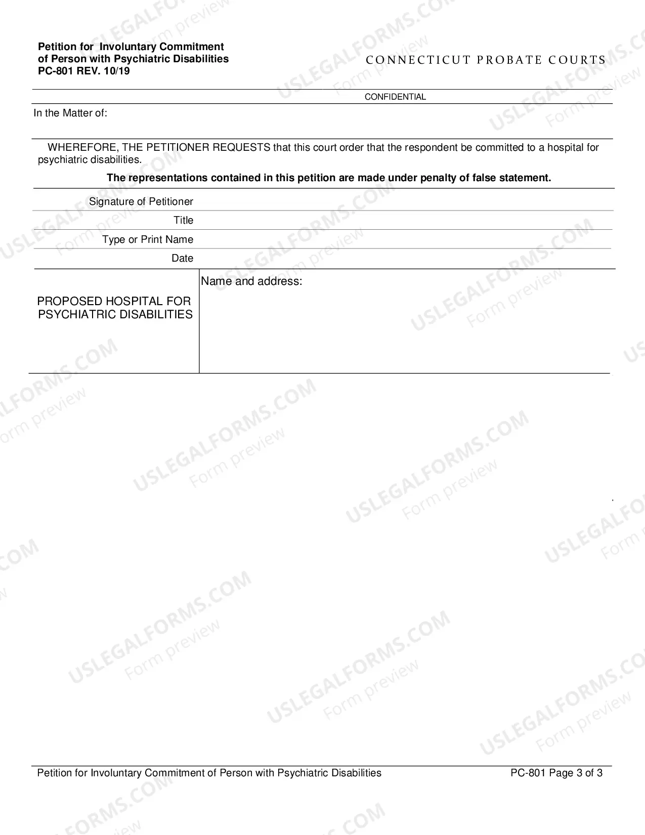 Preview Petition/Involuntary Commitment of Person with Psychiatric Disabilities