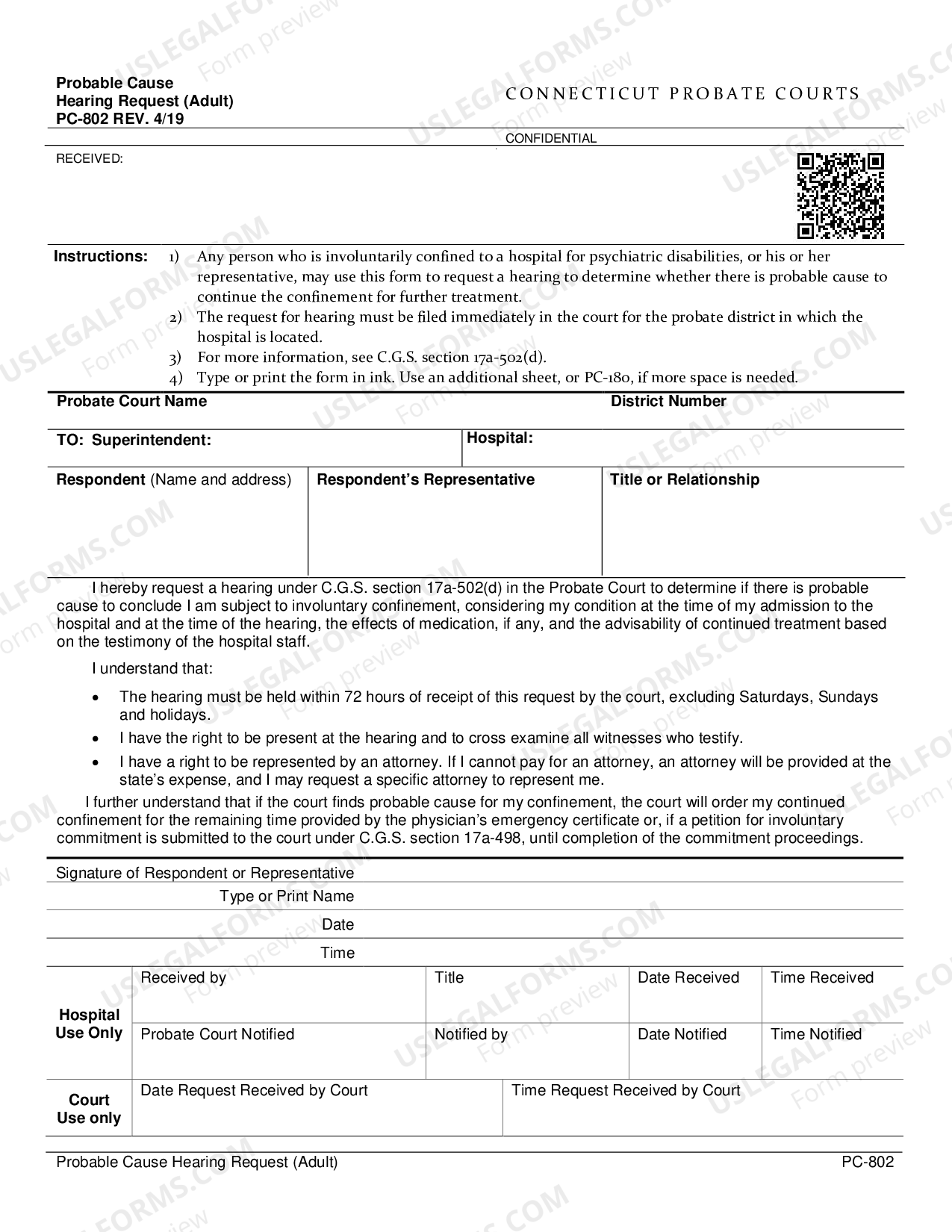 Connecticut Probable Cause Hearing Request US Legal Forms