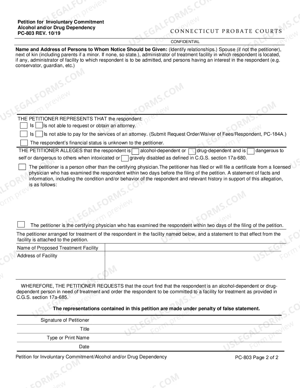 Preview Petition for Involuntary Commitment/Alcohol and/or Drug Dependency
