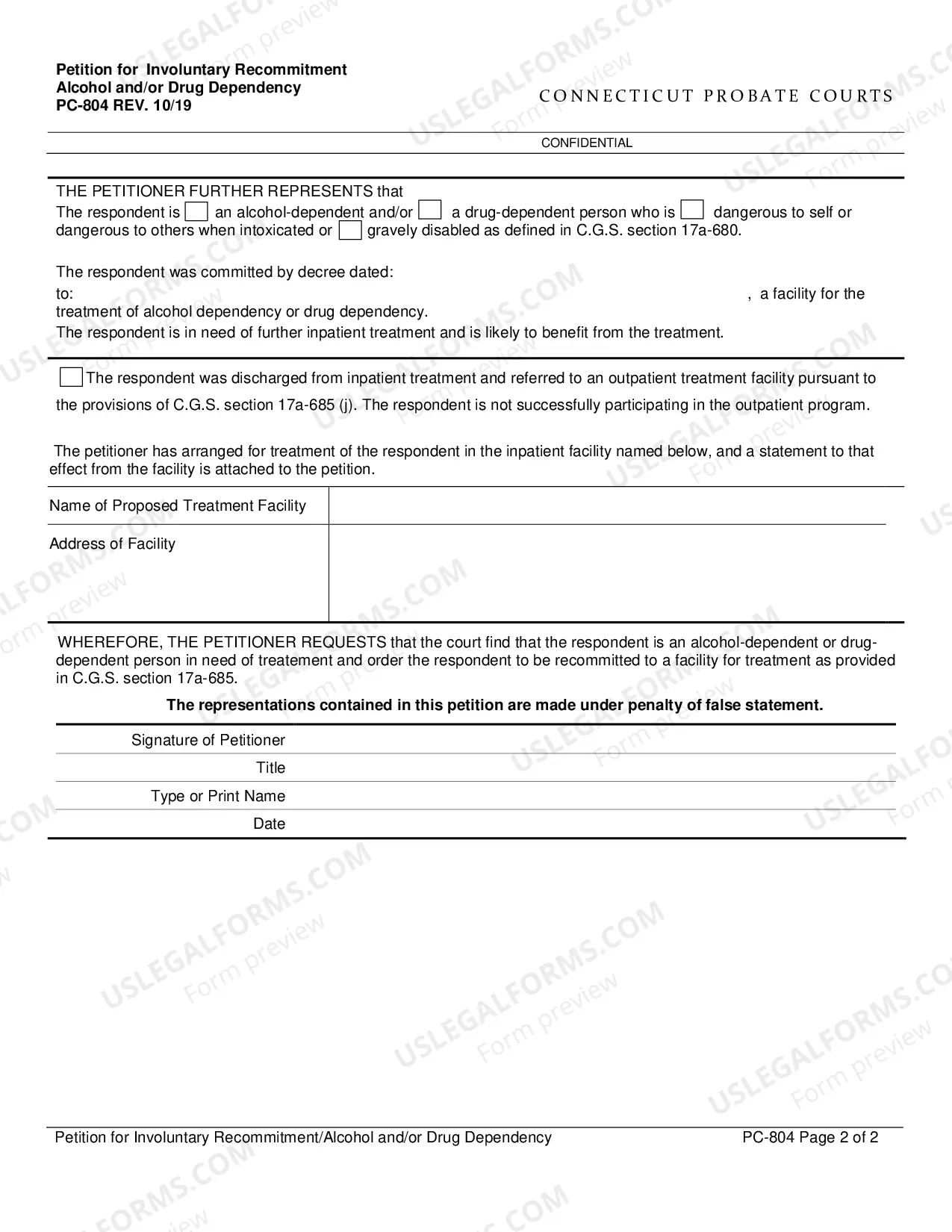 Preview Petition for Involuntary Recommitment/Alcohol and/or Drug Dependency