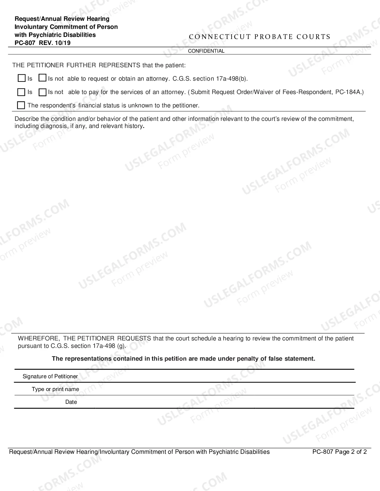 Preview Request/Annual Review Hearing Involuntary Commitment of Person with Psychiatric Disabilities