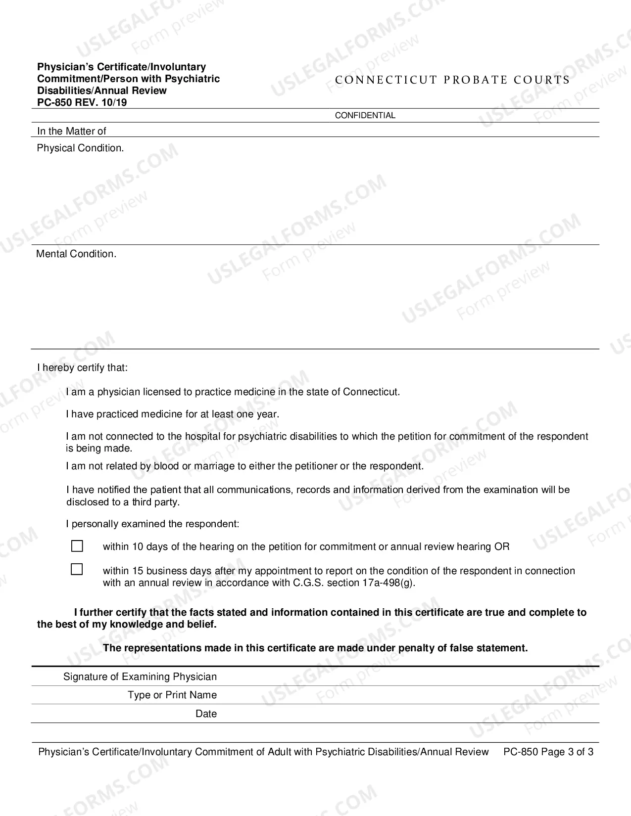 Preview Physician's Certificate/Involuntary Commitment/Annual Review of Person with Psychiatric Disabilities