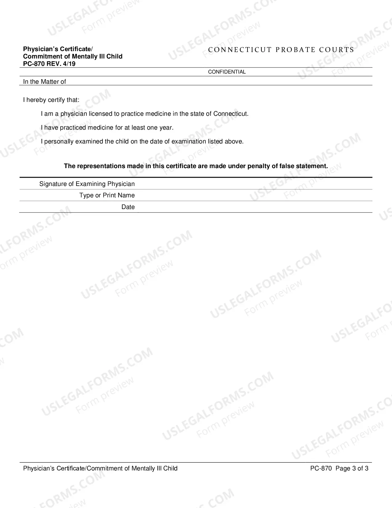 Preview Physician's Evaluation/Commitment of Mentally Ill Child (Print on legal-size paper only)