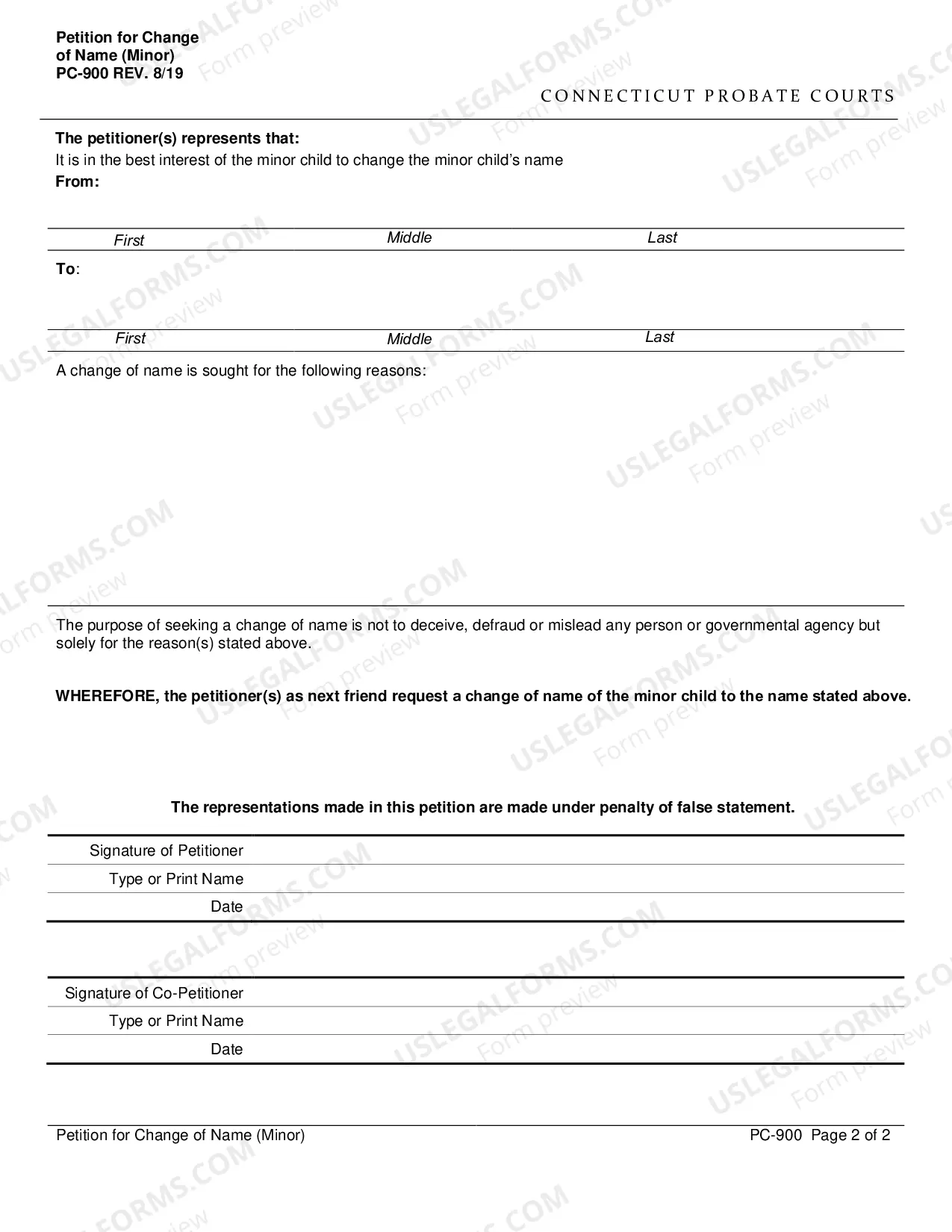Preview Application for Change of Name (Minor)