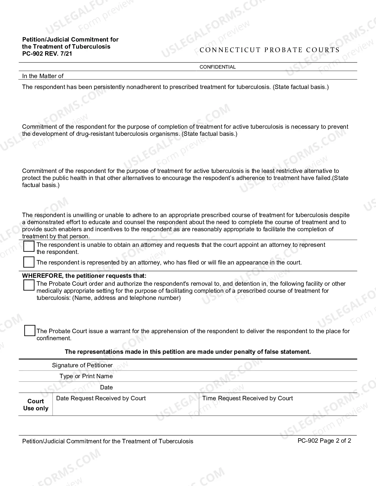 Preview Petition/Judicial Commitment for Treatment of Tuberculosis