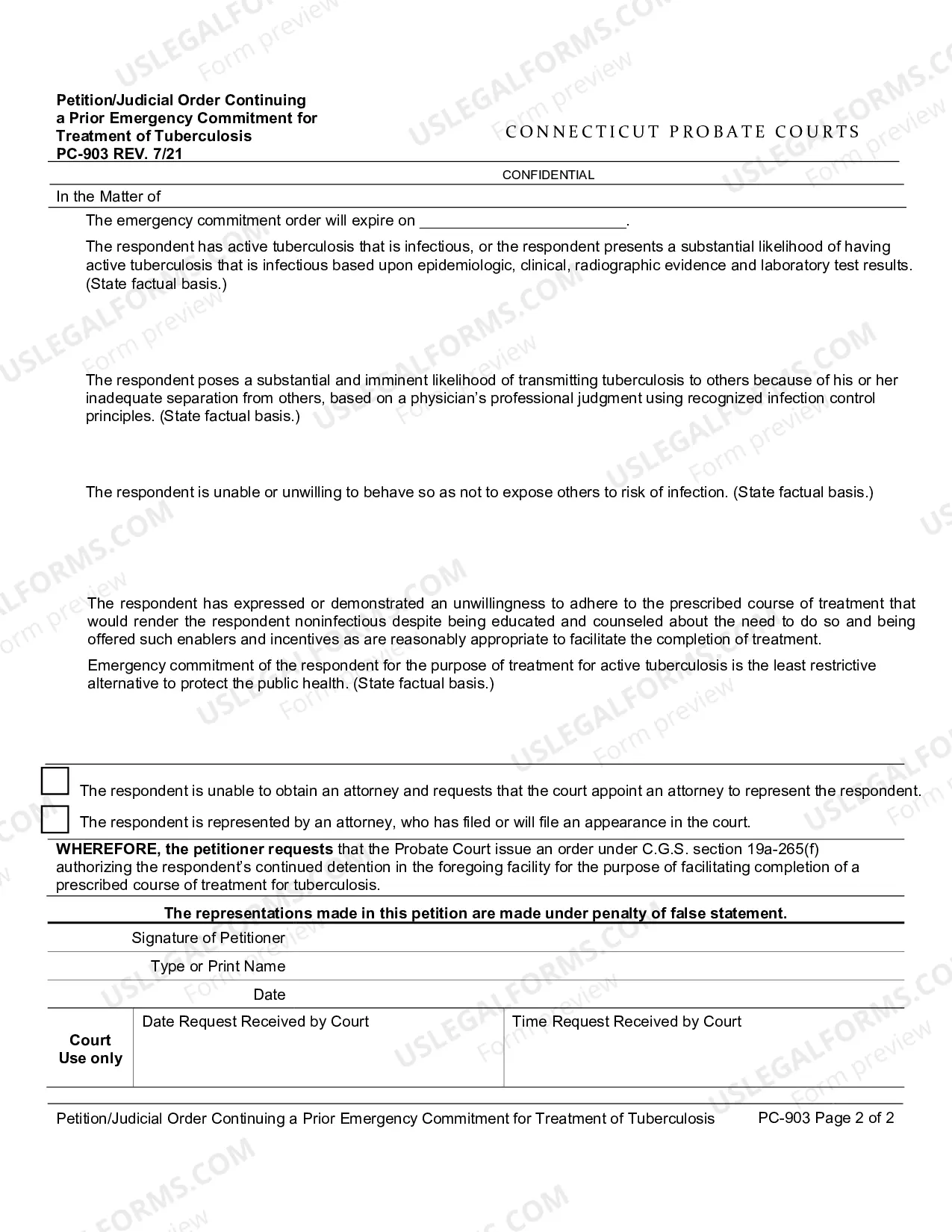 Preview Petition/Judicial Order Continuing a Prior Emergency Commitment for Treatment of Tuberculosis