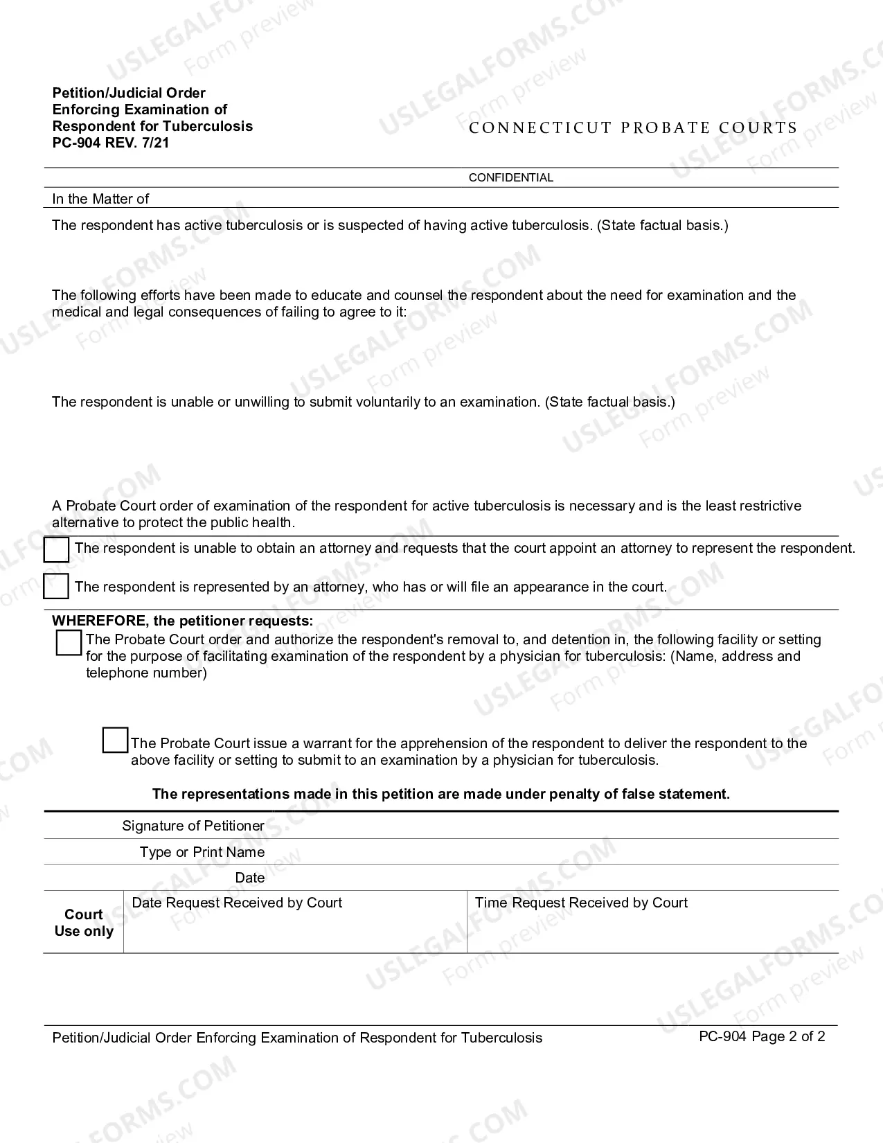 Preview Petition/Judicial Order Enforcing Examination of Respondent for Tuberculosis
