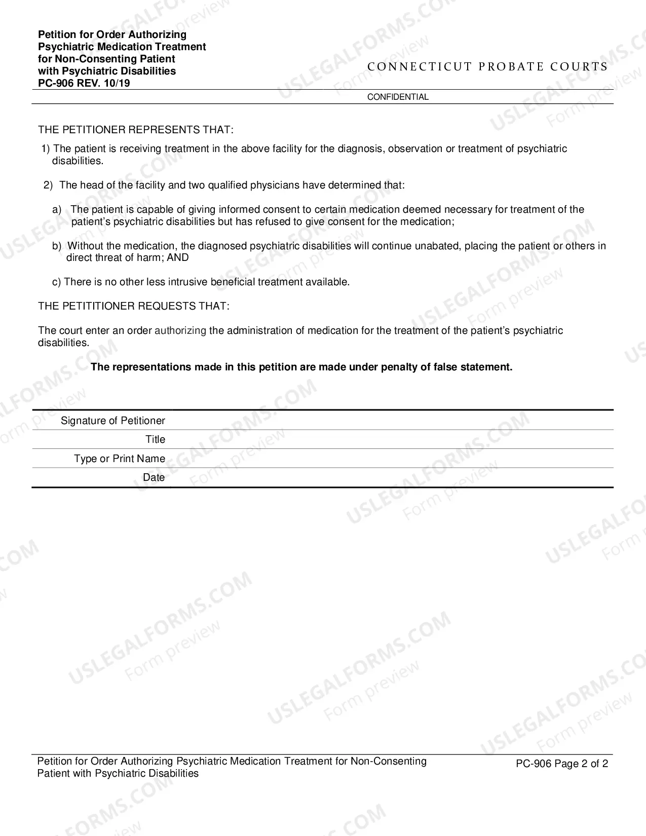 Preview Petition for Order Authorizing Psychiatric Medication Treatment for Non-Consenting Patient with Psychiatric Disabilities