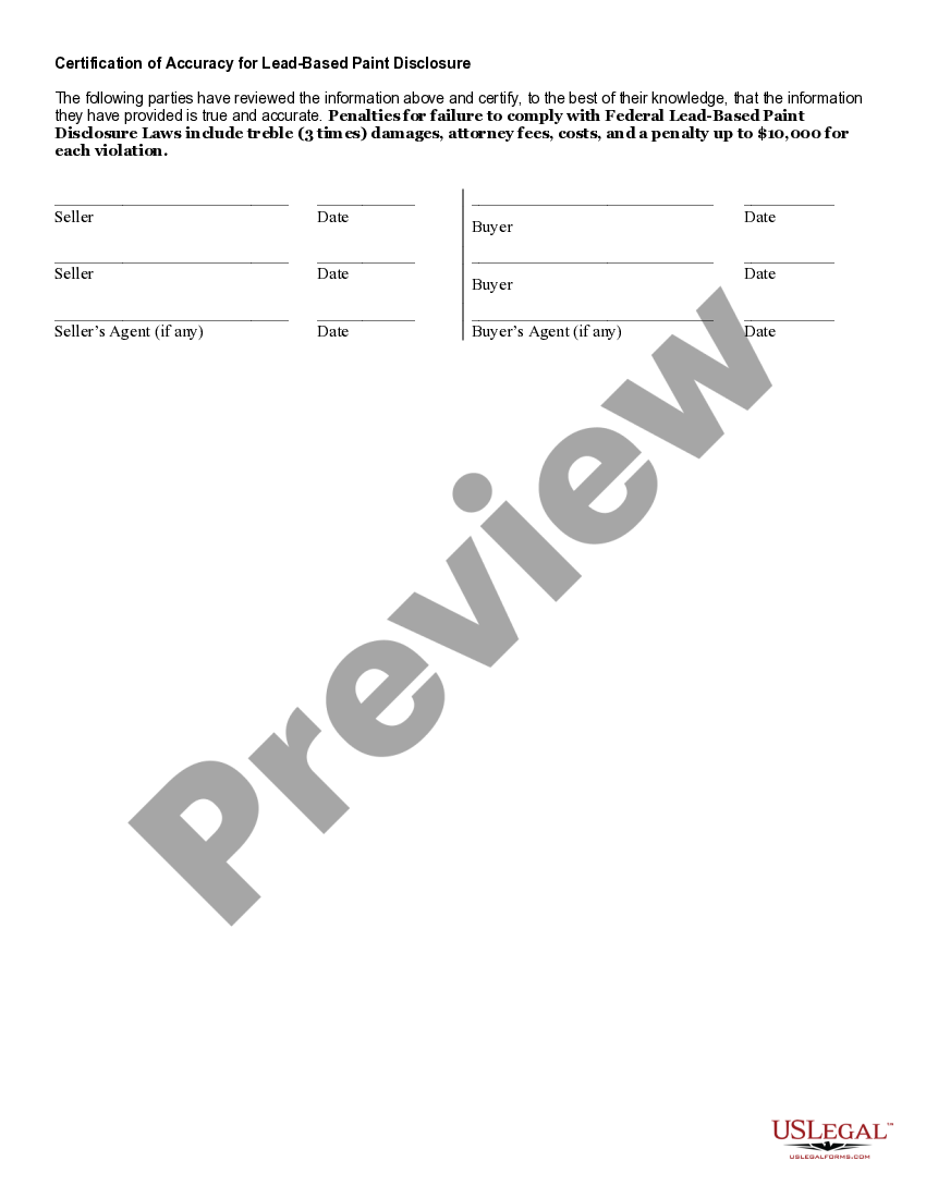 Connecticut Lead Based Paint Disclosure for Sales Transaction Lead