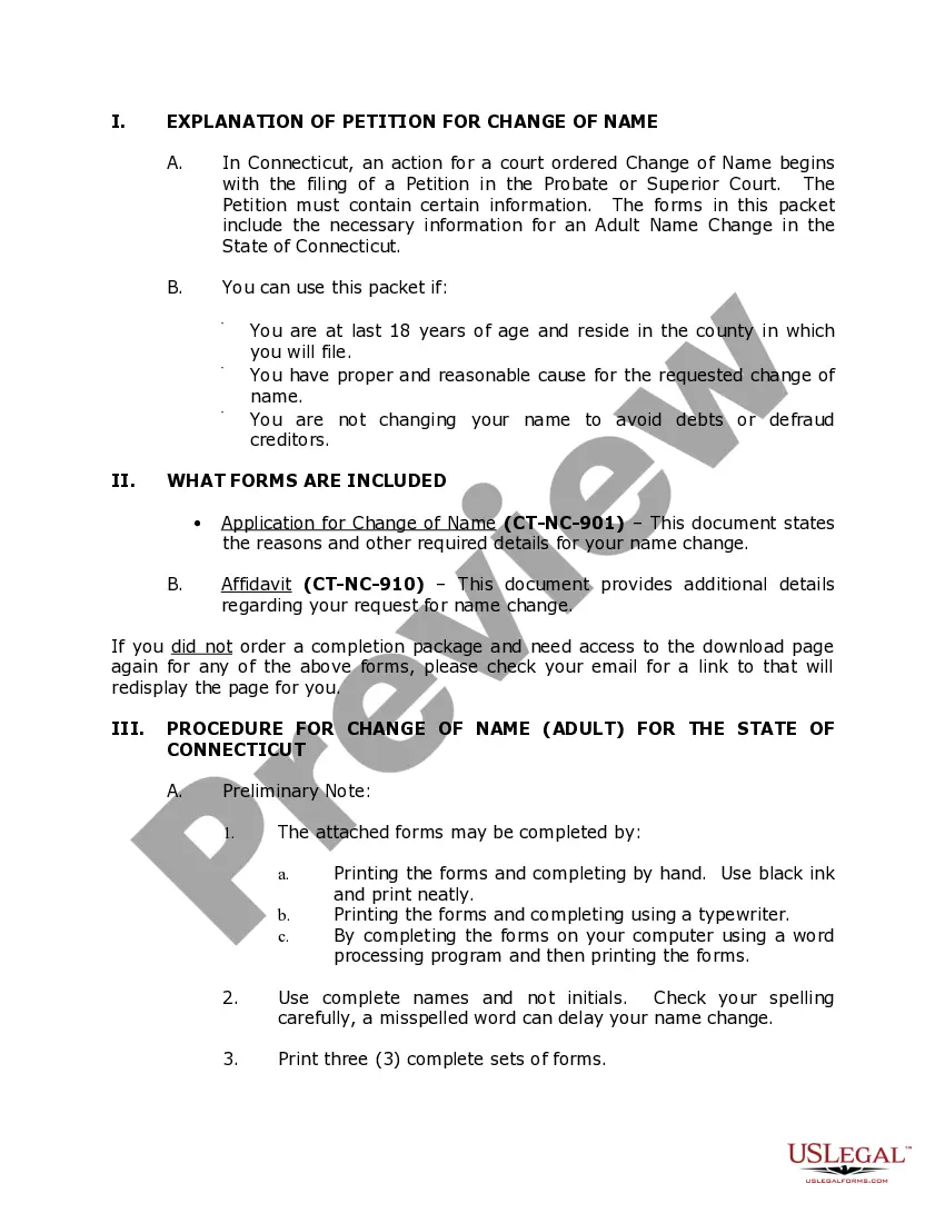 Preview Connecticut Name Change Instructions and Forms Package for an Adult