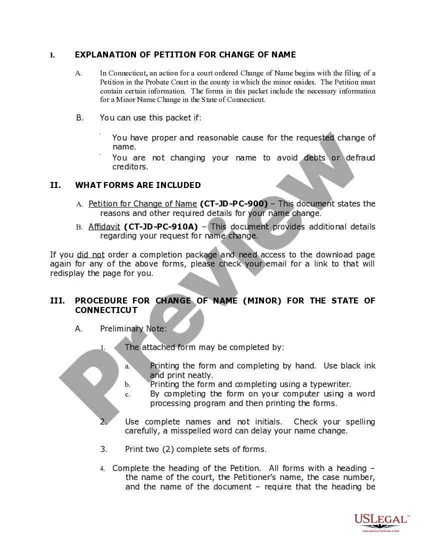 Preview Connecticut Name Change Instructions and Forms Package for a Minor