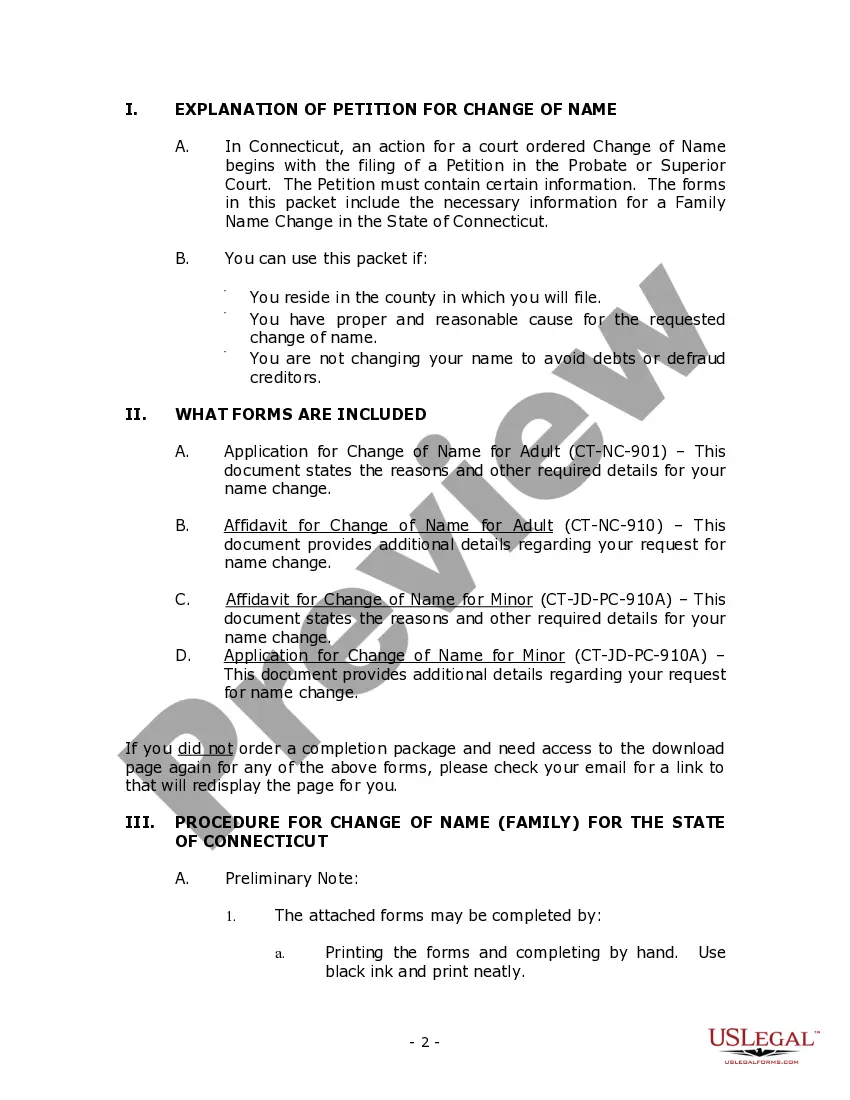 Preview Connecticut Name Change Instructions and Forms Package for a Family