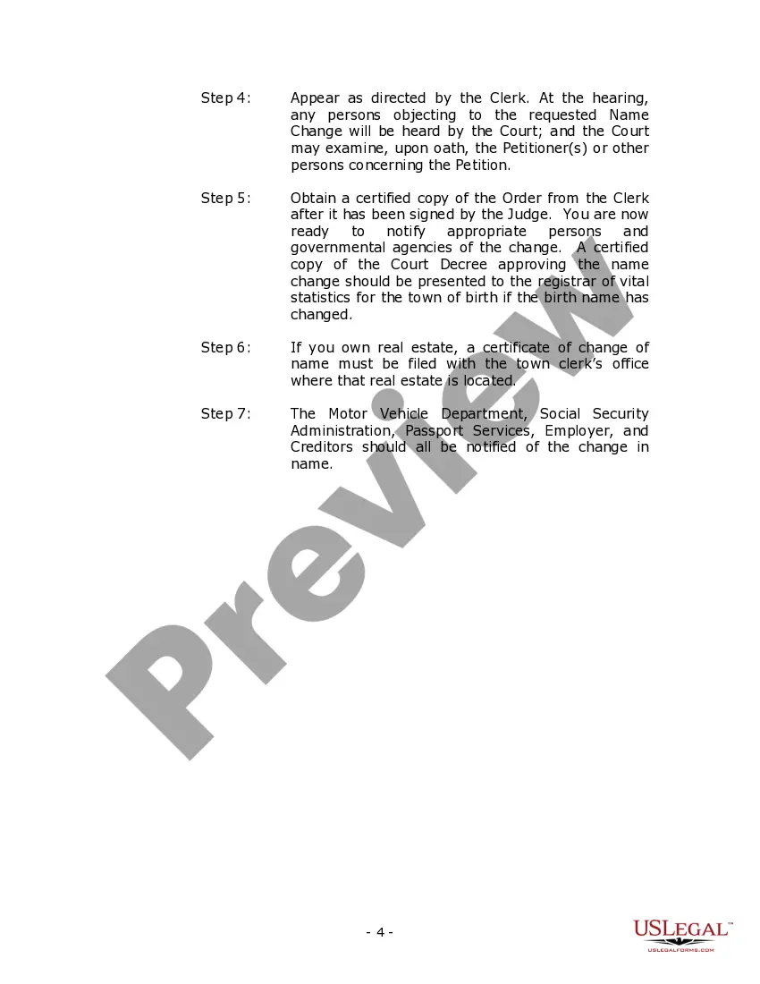 Preview Connecticut Name Change Instructions and Forms Package for a Family