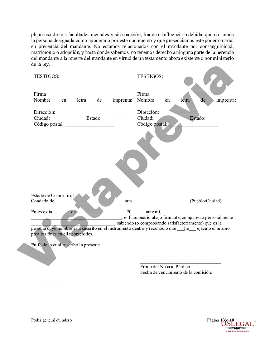 Preview Poder general duradero para la propiedad y las finanzas o efectivo financiero en caso de incapacidad