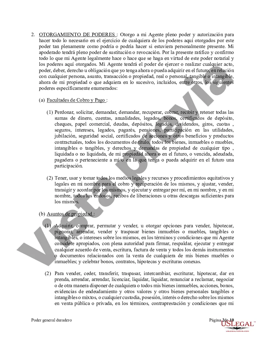 Preview Poder general duradero para la propiedad y las finanzas o efectivo financiero en caso de incapacidad