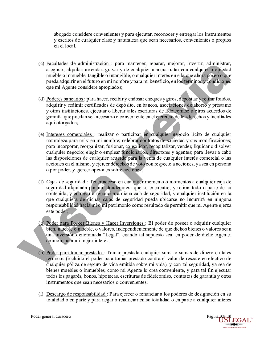 Preview Poder general duradero para la propiedad y las finanzas o efectivo financiero en caso de incapacidad