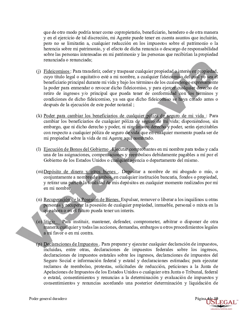 Preview Poder general duradero para la propiedad y las finanzas o efectivo financiero en caso de incapacidad