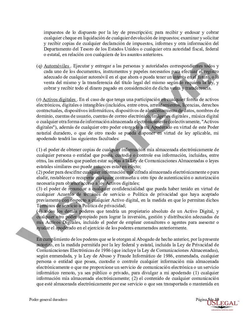 Preview Poder general duradero para la propiedad y las finanzas o efectivo financiero en caso de incapacidad