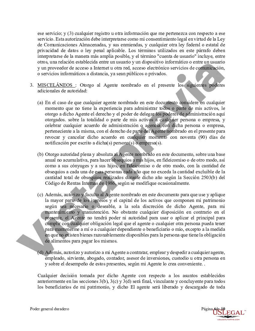 Preview Poder general duradero para la propiedad y las finanzas o efectivo financiero en caso de incapacidad