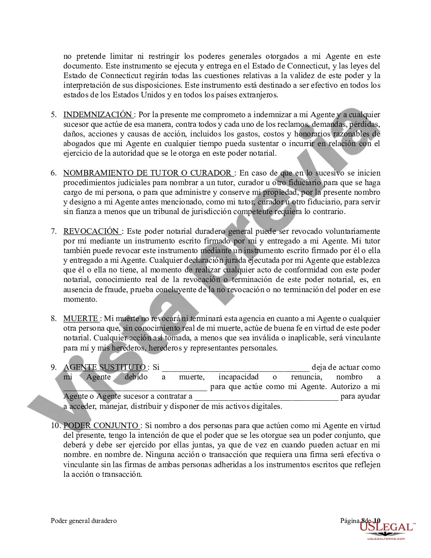 Preview Poder general duradero para la propiedad y las finanzas o efectivo financiero en caso de incapacidad