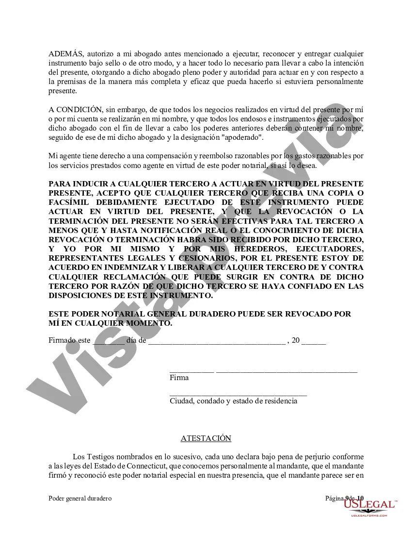Preview Poder general duradero para la propiedad y las finanzas o efectivo financiero en caso de incapacidad