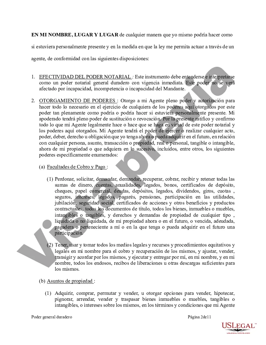 Preview Poder General Duradero para Bienes y Finanzas o Financiero Efectivo Inmediatamente