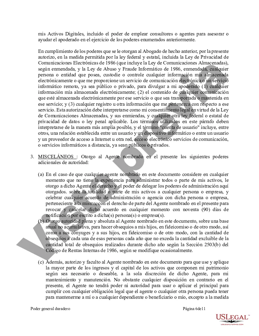 Preview Poder General Duradero para Bienes y Finanzas o Financiero Efectivo Inmediatamente