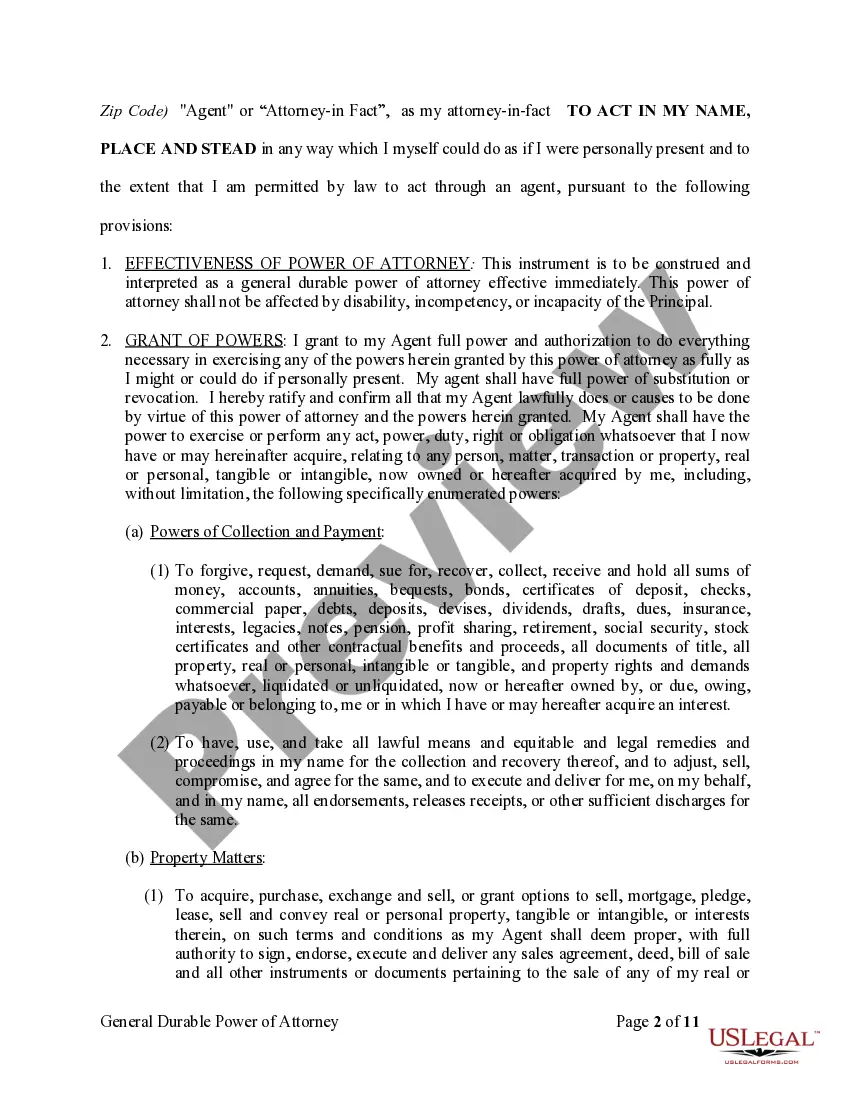 Preview General Durable Power of Attorney for Property and Finances or Financial Effective Immediately