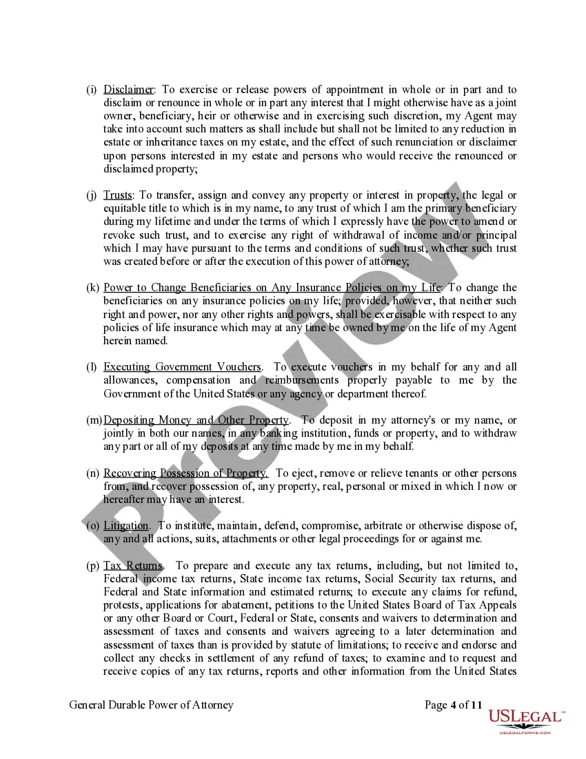 Preview General Durable Power of Attorney for Property and Finances or Financial Effective Immediately