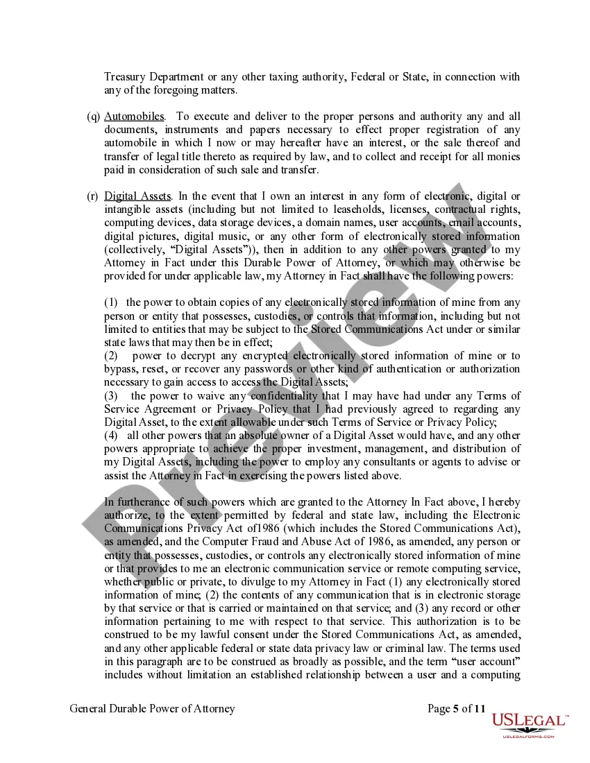 Preview General Durable Power of Attorney for Property and Finances or Financial Effective Immediately