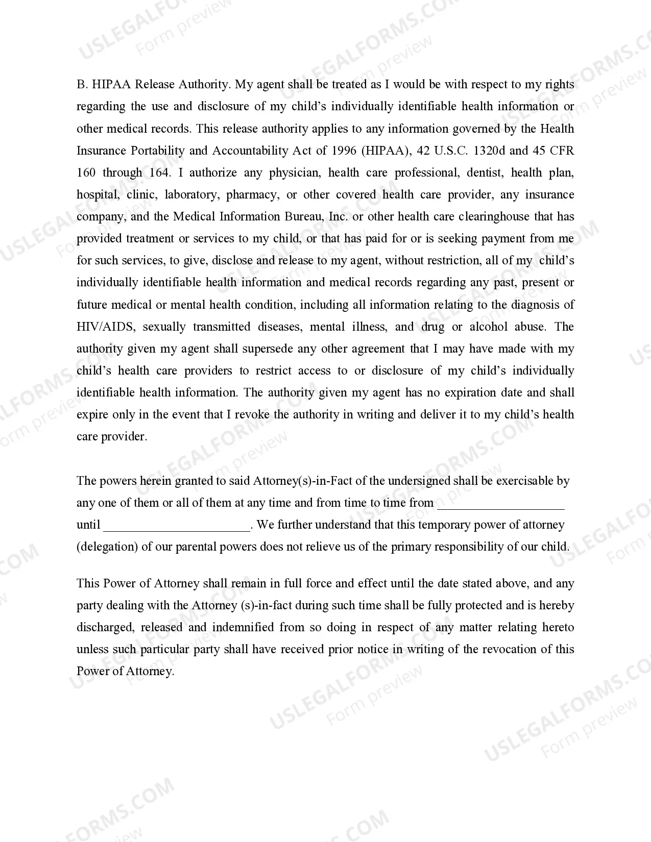 Preview Power of Attorney for Care and Custody of Child or Children