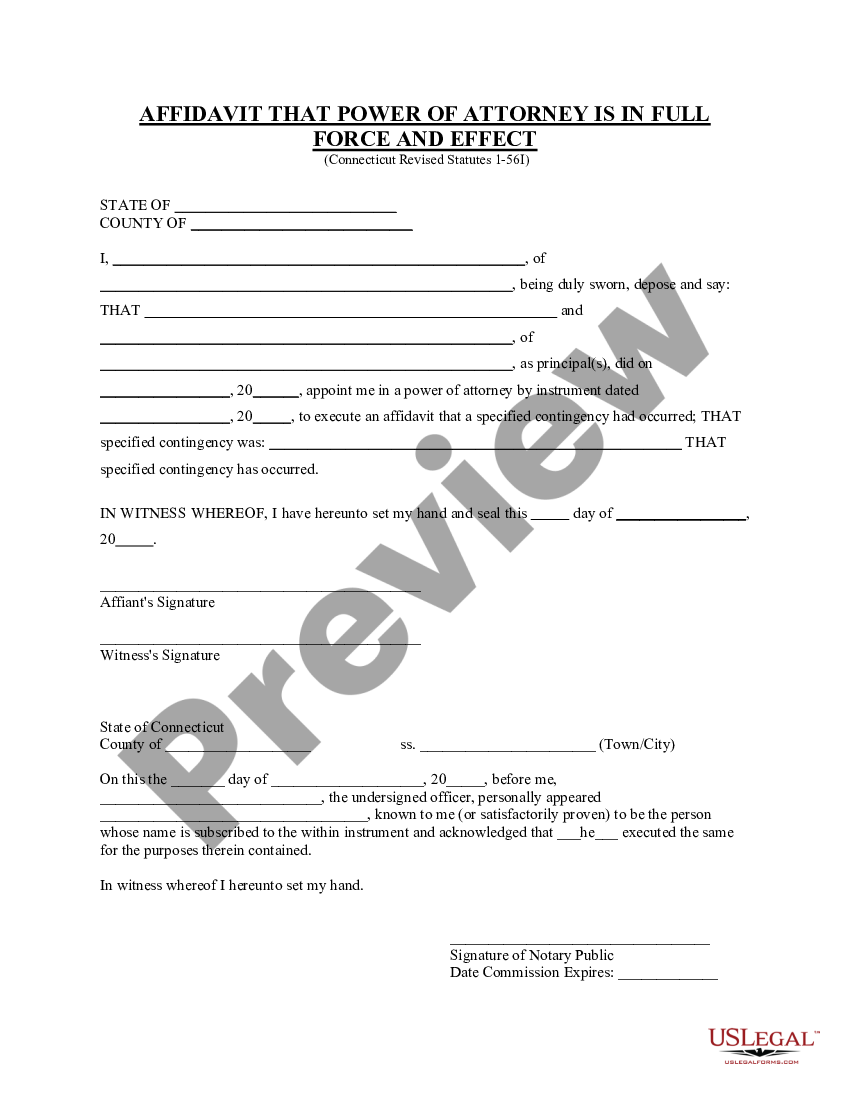 Bridgeport Connecticut Affidavit that Power of Attorney is in Full ...