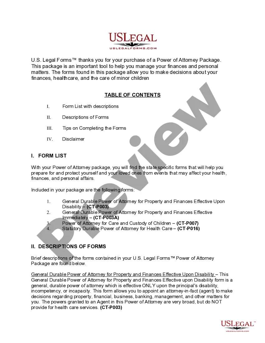 Preview Connecticut Power of Attorney Forms Package